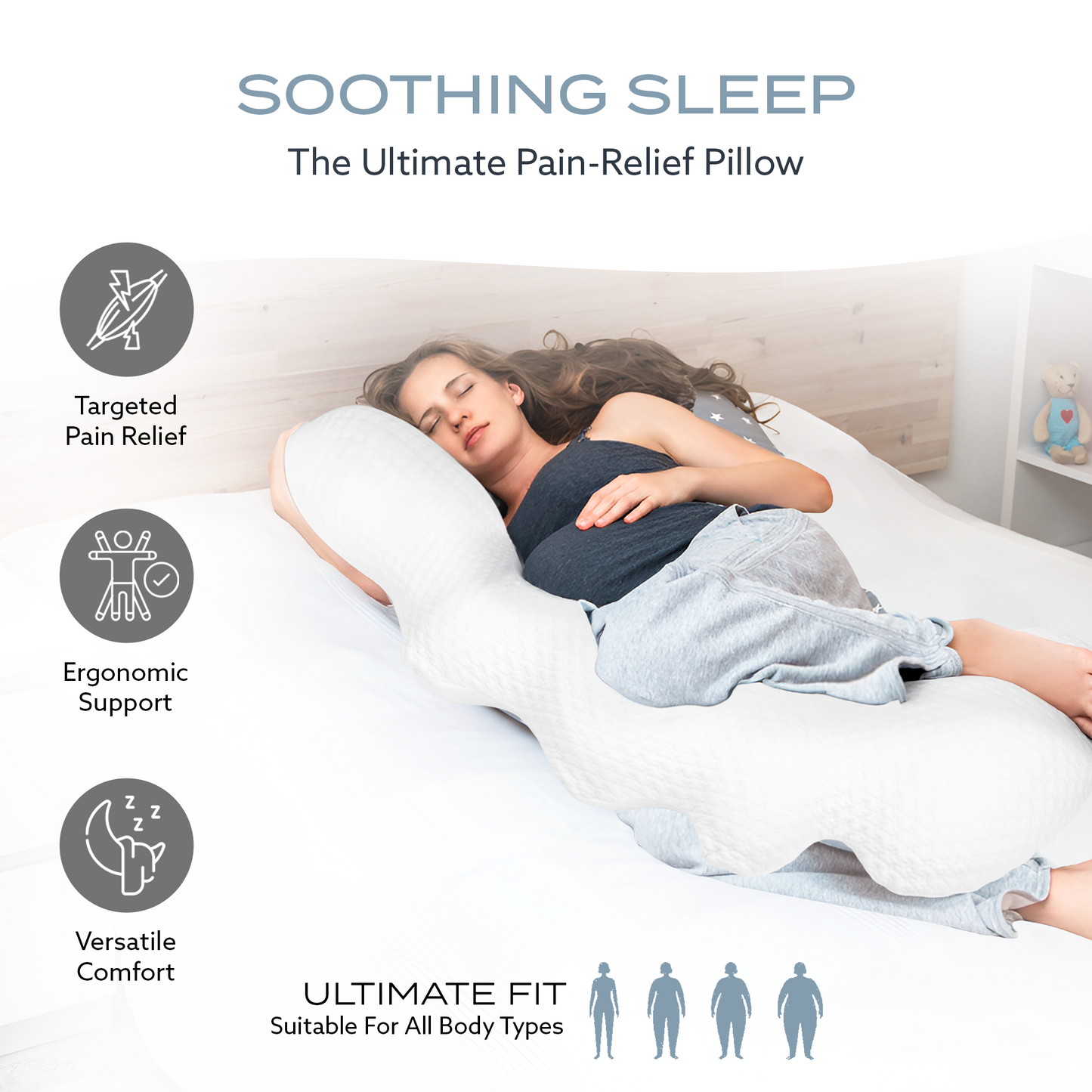 PT Pro Caterpillar Comfort Pillow – Ergonomic Full Body Maternity Support for Side Sleepers